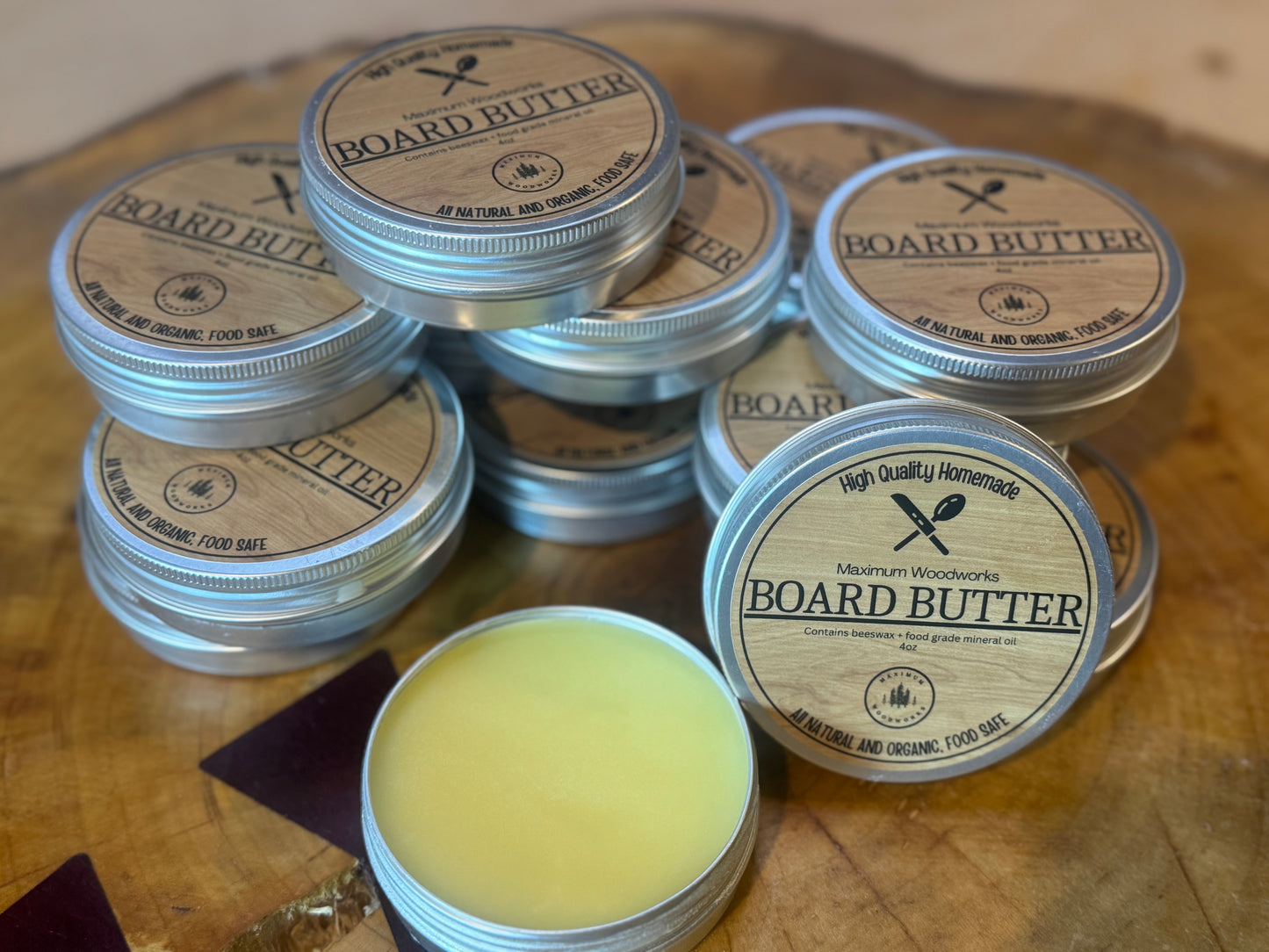 Board butter for cutting boards and serving trays